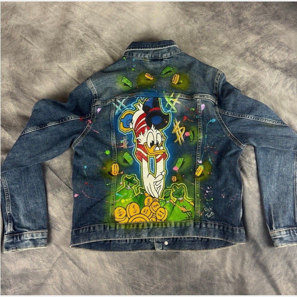 H&M Custom Scrooge McDuck Hand Painted Denim Jacket Disney DuckTales Medium